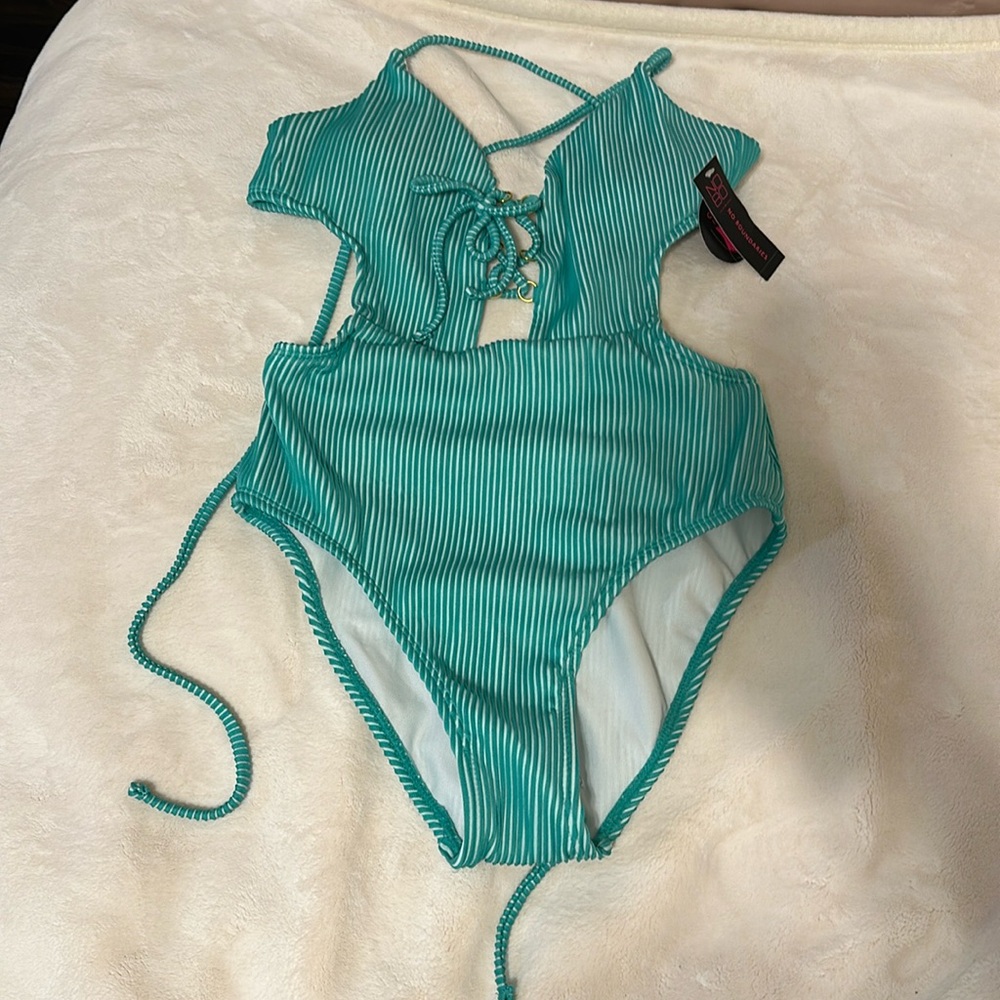 Turquoise one piece backless swimsuit